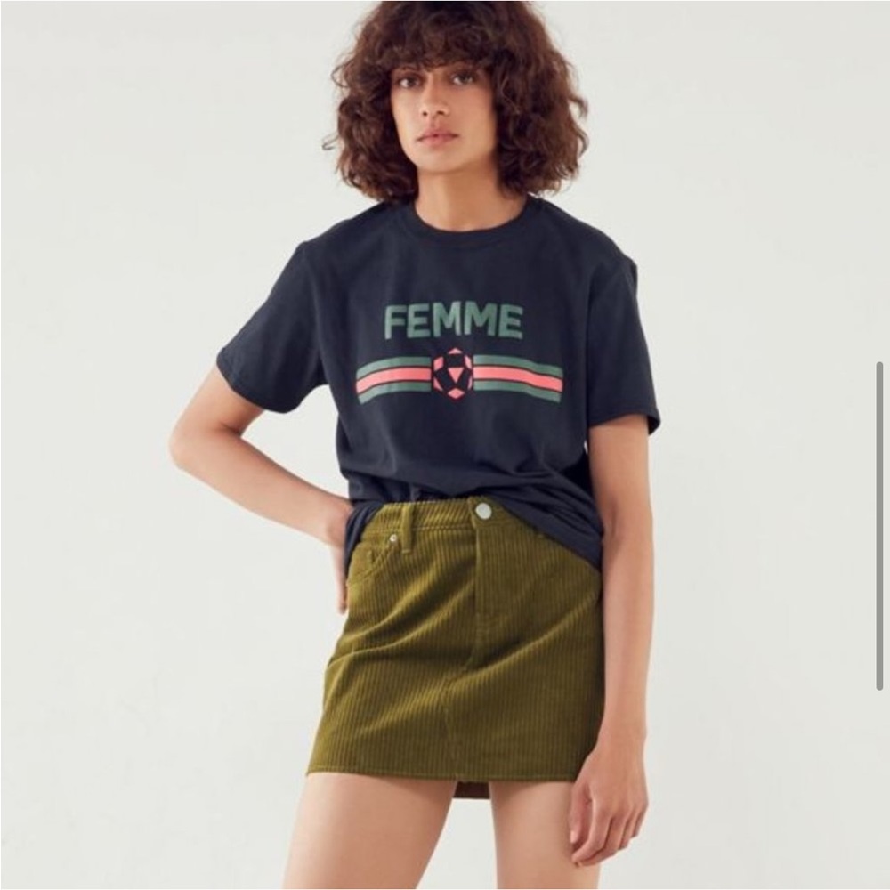 UO BDG Green Frayed Corduroy Skirt